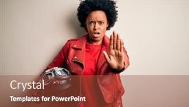  Presentation with holding hands - Amazing slide deck having young-african-american-afro-motorcyclist backdrop and a red colored foreground