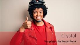  Presentation with curly hair - Slides with young-african-american-afro-motorcyclist background and a red colored foreground