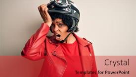  Presentation with curly hair - PPT theme having young-african-american-afro-motorcyclist background and a red colored foreground