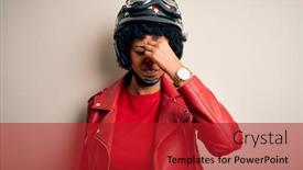  Presentation with curly hair - Presentation design enhanced with young-african-american-afro-motorcyclist background and a crimson colored foreground