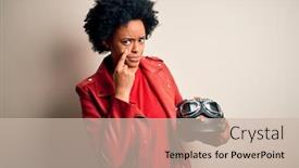  Presentation with curly hair - Theme enhanced with young-african-american-afro-motorcyclist background and a soft green colored foreground