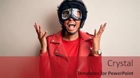  Presentation with curly hair - Beautiful PPT theme featuring young-african-american-afro-motorcyclist backdrop and a crimson colored foreground