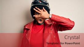  Presentation with motorcycle - Slide set consisting of young-african-american-afro-motorcyclist background and a crimson colored foreground