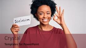  Presentation with curly hair - Colorful presentation enhanced with young-african-american-afro-politician backdrop and a tawny brown colored foreground
