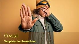  Presentation with sad girl - Beautiful presentation design featuring young-african-american-afro-skier backdrop and a tawny brown colored foreground