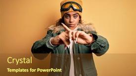  Presentation with ski - Cool new PPT layouts with young-african-american-afro-skier backdrop and a tawny brown colored foreground