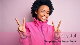  Presentation with victory sport - Slide set featuring young-african-american-afro-sportswoman background and a coral colored foreground