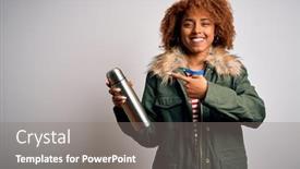  Presentation with curly hair - Slide deck enhanced with young-african-american-afro-tourist background and a gray colored foreground