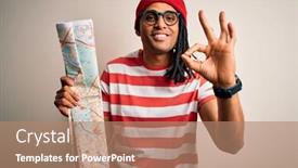  Presentation with city map - Beautiful slide deck featuring young-african-american-afro-tourist backdrop and a coral colored foreground