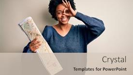  Presentation with city map - PPT layouts enhanced with young-african-american-afro-tourist background and a lemonade colored foreground