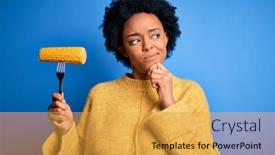  Presentation with african american woman question - Beautiful slides featuring young-african-american-afro-vegetarian backdrop and a yellow colored foreground