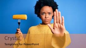  Presentation with corn cob - Presentation with young-african-american-afro-vegetarian background and a gold colored foreground