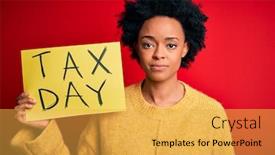  Presentation with tax day - Cool new PPT theme with young-african-american-afro-woman backdrop and a yellow colored foreground