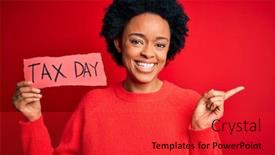  Presentation with tax day - Slides having young-african-american-afro-woman background and a red colored foreground