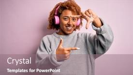  Presentation with american music - PPT theme with young-african-american-afro-woman background and a gray colored foreground