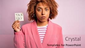  Presentation with tax day - Slides featuring young-african-american-afro-woman background and a coral colored foreground