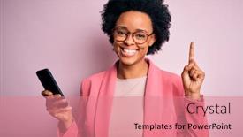  Presentation with african american woman question - Slide set having young-african-american-afro-woman background and a coral colored foreground