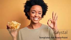  Presentation with curly hair - Audience pleasing PPT layouts consisting of young-african-american-afro-woman backdrop and a coral colored foreground