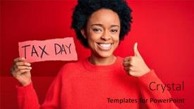  Presentation with tax day - Beautiful presentation theme featuring young-african-american-afro-woman backdrop and a red colored foreground