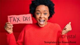  Presentation with tax day - Cool new presentation with young-african-american-afro-woman backdrop and a red colored foreground