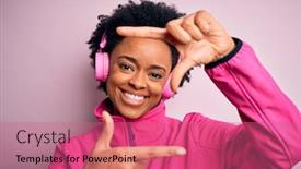  Presentation with frame pink - Cool new slide set with young-african-american-afro-woman backdrop and a coral colored foreground