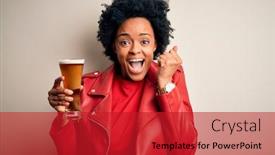  Presentation with drinking alcohol - PPT theme having young-african-american-afro-woman background and a crimson colored foreground