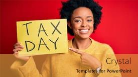  Presentation with tax day - Theme featuring young-african-american-afro-woman background and a gold colored foreground