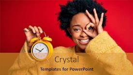  Presentation with vintage clock - Slide set featuring young-african-american-afro-woman background and a gold colored foreground