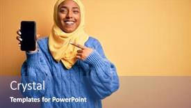  Presentation with hijab - Cool new PPT layouts with young-african-american-afro-woman backdrop and a ocean colored foreground