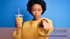 Presentation with healthy juice - Amazing presentation having young-african-american-afro-woman backdrop and a gold colored foreground