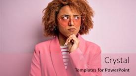  Presentation with african american woman question - Colorful slides enhanced with young-african-american-afro-woman backdrop and a coral colored foreground