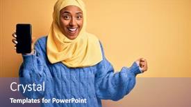  Presentation with proud american - Colorful slides enhanced with young-african-american-afro-woman backdrop and a ocean colored foreground