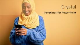  Presentation with woman muslim - Beautiful PPT theme featuring young-african-american-afro-woman backdrop and a yellow colored foreground