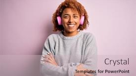  Presentation with person listening - Slide set having young-african-american-afro-woman background and a soft green colored foreground