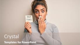  Presentation with taxes - Presentation theme consisting of young-african-american-afro-woman background and a coral colored foreground