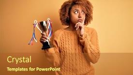  Presentation with african american woman question - Presentation theme consisting of young-african-american-afro-woman background and a red colored foreground