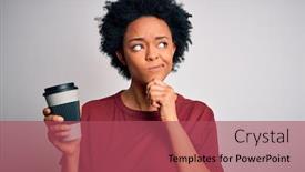  Presentation with african american woman question - Colorful PPT theme enhanced with young-african-american-afro-woman backdrop and a red colored foreground