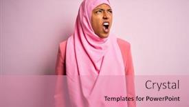  Presentation with woman muslim - Presentation design featuring young-african-american-afro-woman background and a coral colored foreground