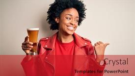  Presentation with drinking alcohol - Slide set with young-african-american-afro-woman background and a crimson colored foreground