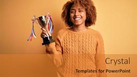  Presentation with curly hair - Colorful PPT layouts enhanced with young-african-american-afro-woman backdrop and a gold colored foreground