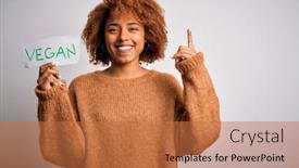  Presentation with vegan - Presentation design having young-african-american-afro-woman background and a coral colored foreground