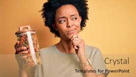  Presentation with italian american - Colorful presentation design enhanced with young-african-american-afro-woman backdrop and a coral colored foreground