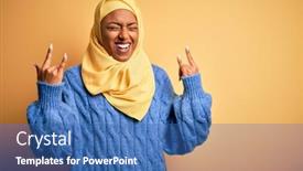  Presentation with yellow music - Colorful presentation design enhanced with young-african-american-afro-woman backdrop and a ocean colored foreground