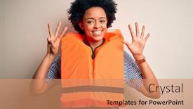  Presentation with curly hair - Presentation design having young-african-american-afro-woman background and a coral colored foreground