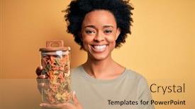  Presentation with italian american - Colorful presentation design enhanced with young-african-american-afro-woman backdrop and a coral colored foreground