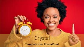  Presentation with vintage clock - Beautiful slides featuring young-african-american-afro-woman backdrop and a gold colored foreground