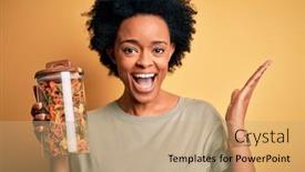  Presentation with italian american - Colorful PPT layouts enhanced with young-african-american-afro-woman backdrop and a coral colored foreground