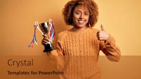  Presentation with champion - Amazing presentation theme having young-african-american-afro-woman backdrop and a red colored foreground