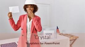  Presentation with political woman - PPT theme having young-african-american-architect-woman background and a coral colored foreground
