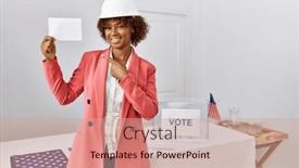  Presentation with political woman - Slide deck consisting of young-african-american-architect-woman background and a coral colored foreground